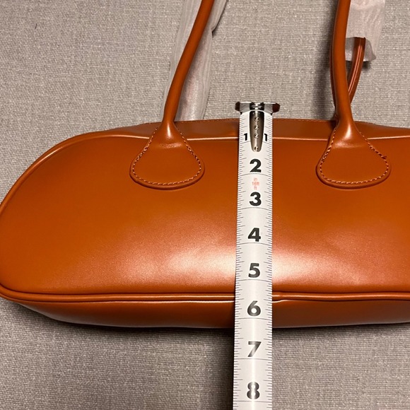 Unique Shoulder Bag Cognac Faux Leather Top Handle Satchel Purse - Picture 4 of 6